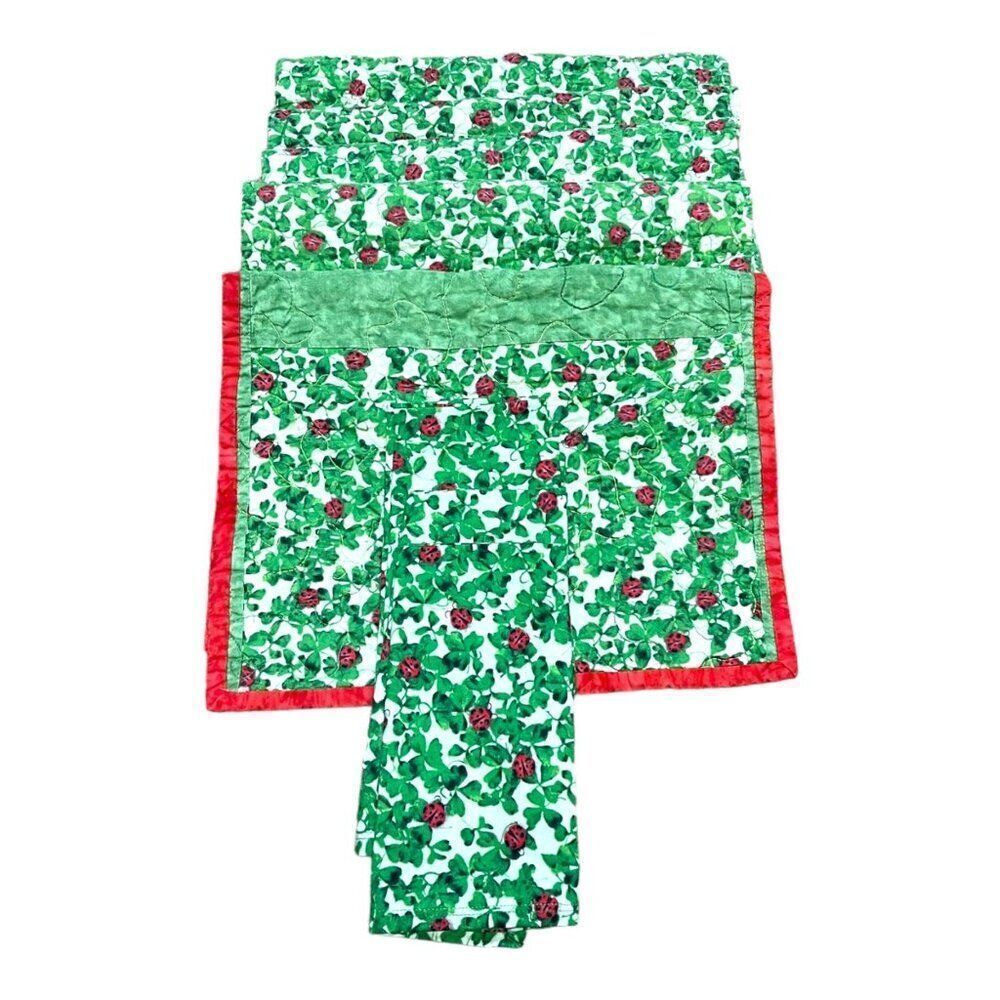 Handmade Ladybug Shamrock Clover Quilted Placemats Nakpins Set Lot St. Patricks
